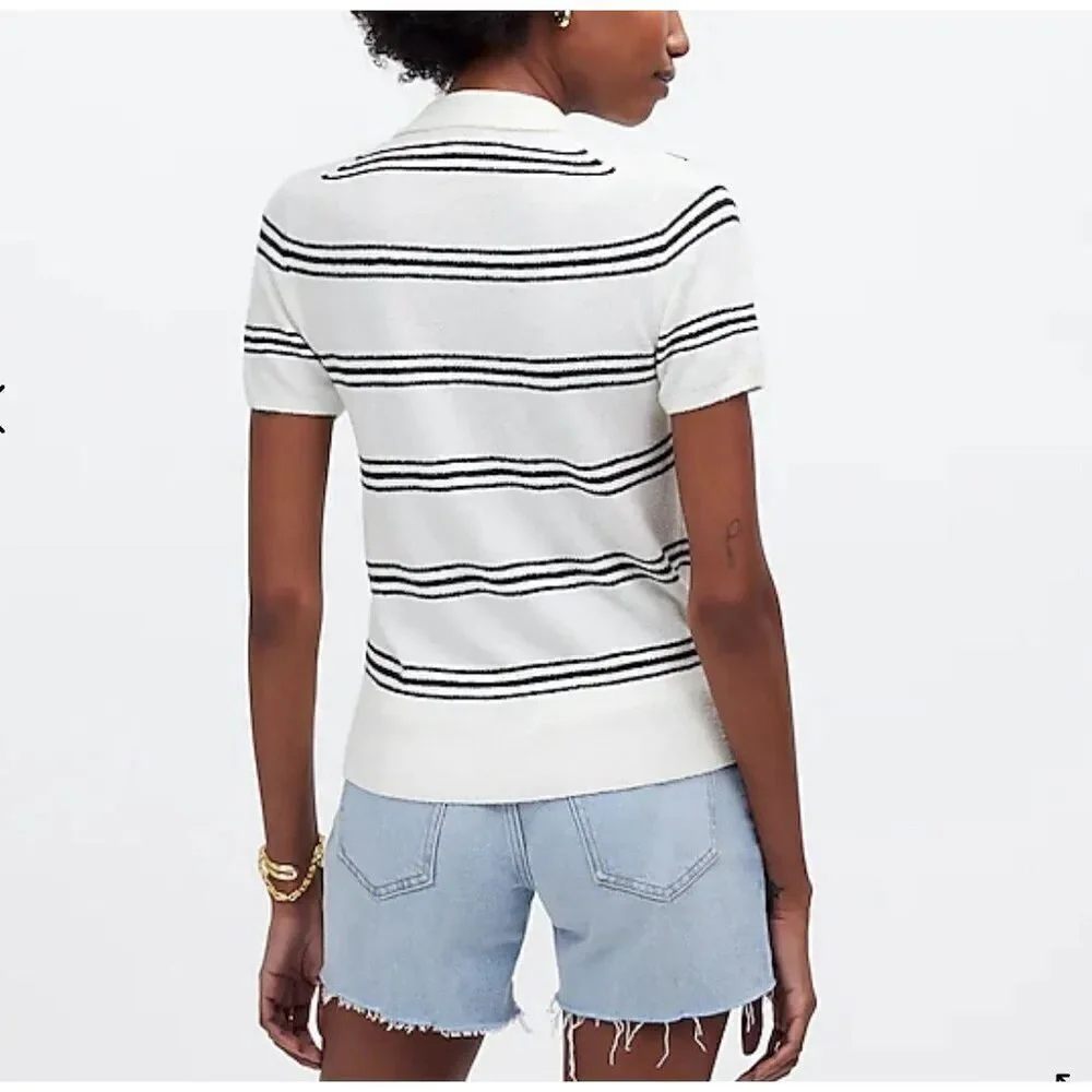 MADEWELL Sweater Women XS Polo Knit Tee NEW Ivory Stripe Short Sleeve NQ341 - Picture 13 of 14